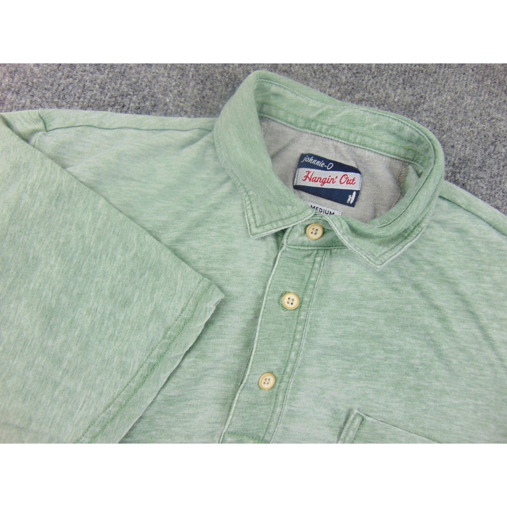 johnnie-O Hangin Out Polo Mens Medium Green Solid Short Sleeve Pocket Casual